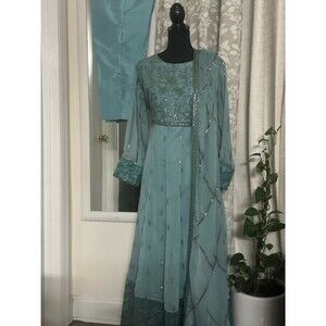 Elegant Teal Embellished Women's Dress
